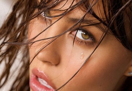 Woman - eye, brunette, woman, tear