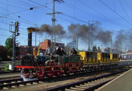 First Train - steam, locomotive, rails, railway, waggons