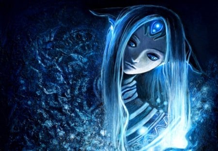 LONG HAIR BEAUTY - long hair, solo, fantasy, winter, pixiv, female, blue