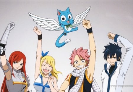 fairy tail - tail, titania, scarlet, lucy, natsu, anime, fairy, erza, gray, happy