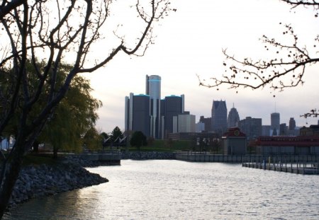 Detroit Skyline - Renaissance Center, General Motors, Detroit, Skyline, River, RenCen