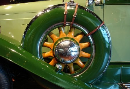 Antique Franklin Automobile - spare tire, wood spokes, franklin, antique, museum