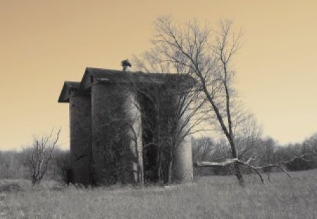 Old Silos - silos, farm, country, sepia