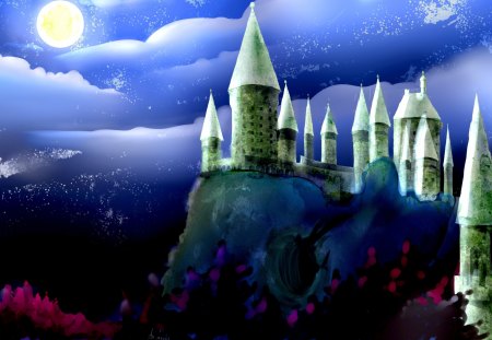 MOONLIGHT CASTLE - moon, art, castle, light