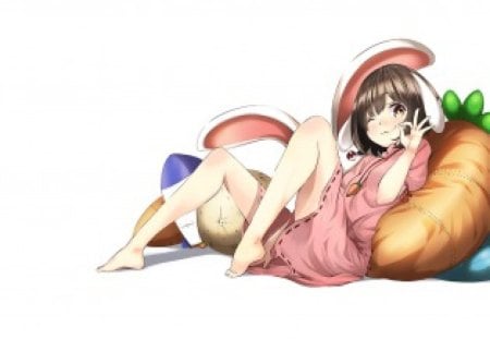 Inaba Tewi - nekomimi, simple, touhou, cute, plain, hot, anime, anime girl, girl, white, usa, ears, neko mimi, sexy, female