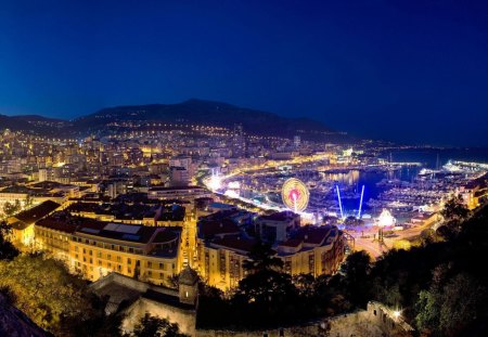 Microstate Monaco at night - sea, francia, monaco, lights