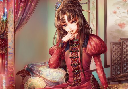 Oriental Maiden - nice, realistic, beauty, female, hot, anime girl, elegant, brown hair, gorgeous, pretty, anime, oriental, cute, maiden, sexy, girl, long hair, lovely, cg, 3d, beautiful, sweet, cheongsam, chinese