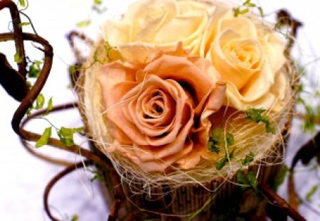 PRETTY ROSES - roses, flowers, basket, arrangement, nature