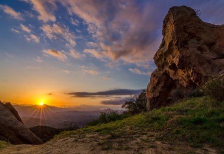 wonderful sunset - rocks, sunset, clouds, valley