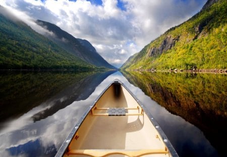 a Canoe in the Water  on a Summer Day - summer, lake, cool, canoe