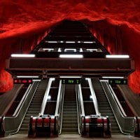 escalators in metro station in sweden called hell's mouth