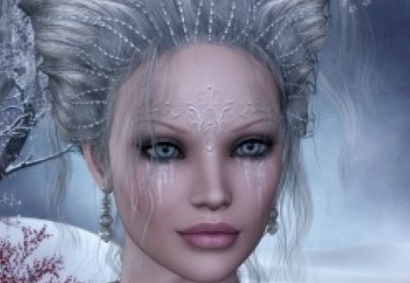 Winter Queen - queen, snow, winter, tree, jewlery, fantasy, cg