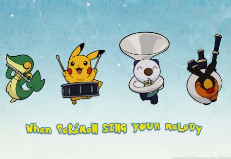 When Pokemon Sing Your Melody - drum, melody, snivy, oshawott, cute, pikachu, tepig