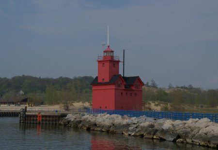 Lighthouse on Lake Michigan - shipping, lighthouse, architecture, lake michigan