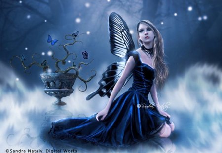 The Butterfly's Queen - fantasy, lady, blue, queen, butterfly