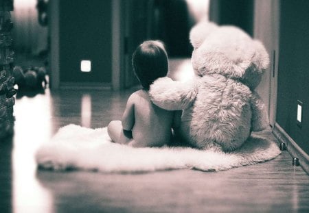 Boy and teddy bear - boy, photo, toy, teddybear