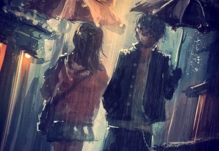 good bye - girl, lovers, boy, rain, umbrella, anime, freinds