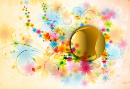 áƒ¦.Petals with Gold Sphere.áƒ¦ - buds, designs, colorful, pretty, cool, petals, digital art, cute, style, creation, soft, sphere, lovely, illustrator, chic, gold, bright, hd, photoshop, beautiful, sweet, flowers, colors