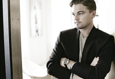 Leonardo DiCaprio - white, leonardo dicaprio, black, movie, blue eyes, suit, actor, man