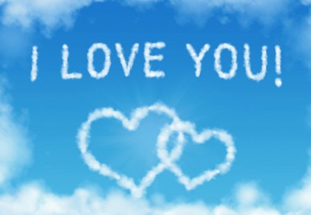 I love you - white, heart, love you, blue, love, sky, hearts