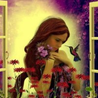 Girl with Humming Bird