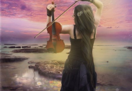 Melody of Music - melody, lady, fantasy, violin, music