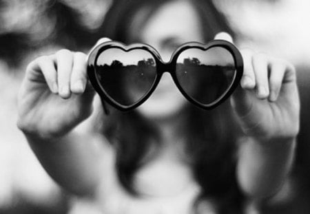 ♥...♥ - black, white, glasses, woman, two, love, hearts