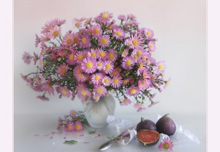 Still life - pink, flowers, vase, still life, nature