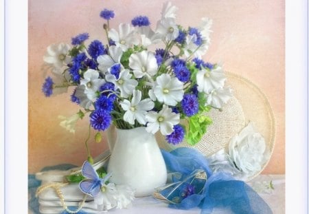 Still life - flowers, vase, white, nature