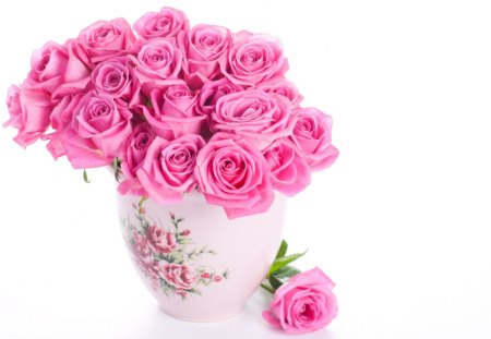 Pink roses in a vase - stil life, vase, bouqet, rose, pink