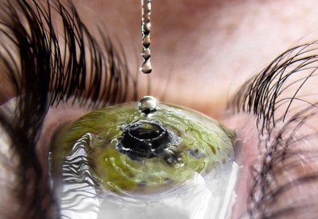 Drop in the eye - drop, green, human, eye