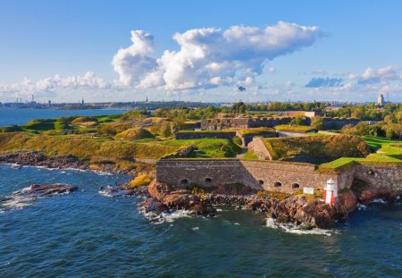 fortress in the bay in finland - beacon, fortress, island, sea, bay