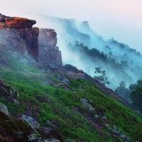 beautiful mountain in morning fog