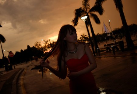 Asian Model - pretty, model, twilight, dress, asian, dark