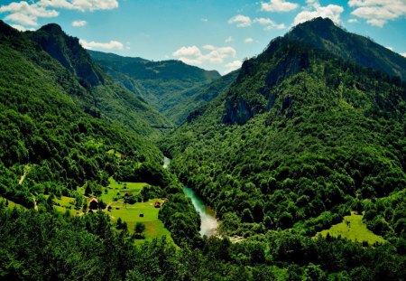 fantastic green river valley - valley, forests, river, green, mountains