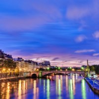 beautiful city river at dusk