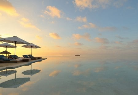 fabulous infinity pool - umbrellas, clouds, chairs, infinity, pool