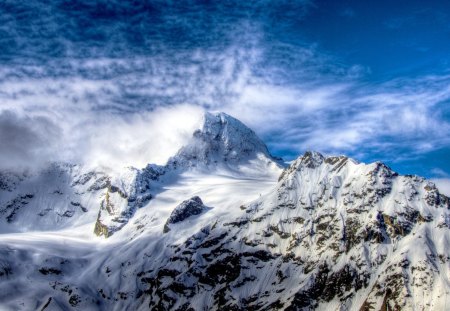 majestic mountain - snow, peak, clouds, mountain