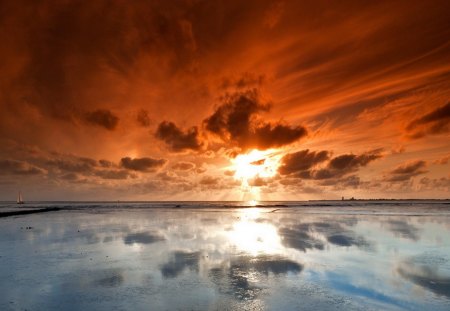 Sunset - the landscape, sunset, cloud, the sea