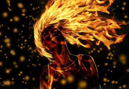 Woman - fire - A woman, graphics, hair, fire