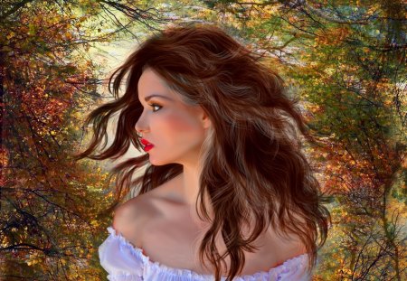 Captivated - fantasy, lady, beautiful, captivated, autumn