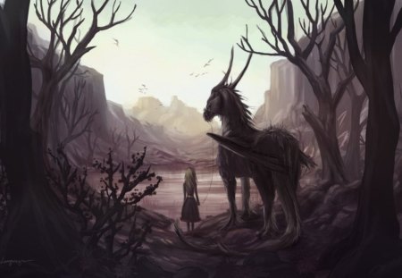 Valley Of Despair - child, animal, fantasy, valley