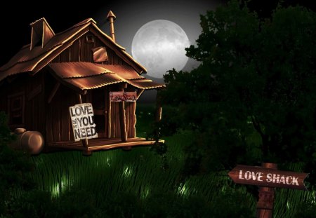 love shack full moon - moon, love, shack, house