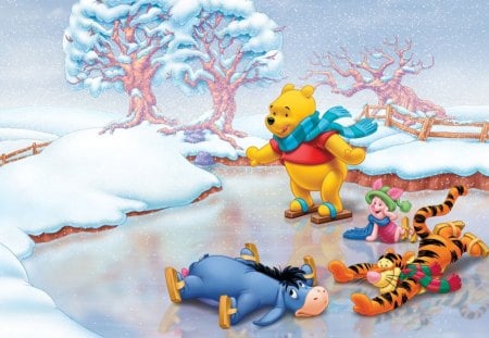 Ice Skating Fun - ice, ice skating, eeyore, winter, tigger, pooh bear, piglet