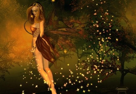 Fairy Elf - elf, abstract, fantasy, sparkles, tree