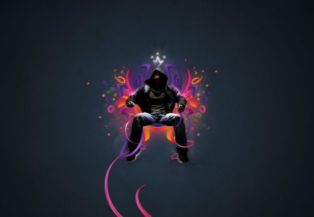 Cloaked Man - hood, seated, colour design, darkness, man