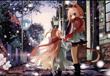 Cute Neko Schoolgirls on there way Home - neko, girl, neko schoolgirls, anime, hanabi, neko girls, cute