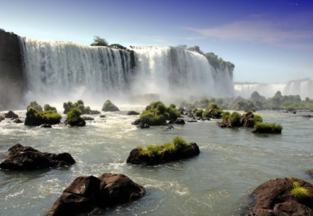 FOZ DO IGUAZU FALLS,BRAZIL - nature, falls, iguacu, wide, waterfall, brazil, rocks