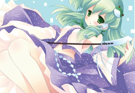 Frog Queen - frog, anime, green hair, anime girl