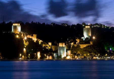 	istanbul rumeli fort - rumeli, turkey, bosphorus, istanbul, fort, night